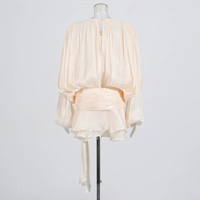 SOLID BLOUSE LONG SLEEVE MINI DRES