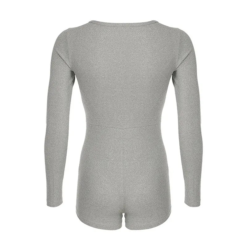 SOLID GRAY LONG SLEEVE JUMPSUIT