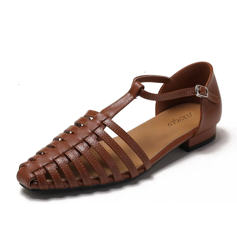 Women’s Low Heel Gladiator Sandals – Pointed Toe Roman Summer Shoes