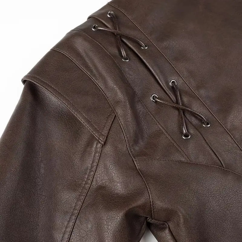 Chic Faux Leather Jacket for Women – Belted PU Coat with Dropped Shoulders