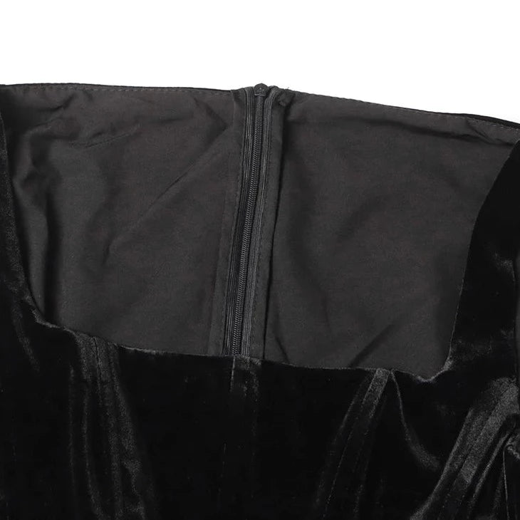 BLACK MIDI DRESS with CORSET LONG SLEEVES and FRONT SLIT