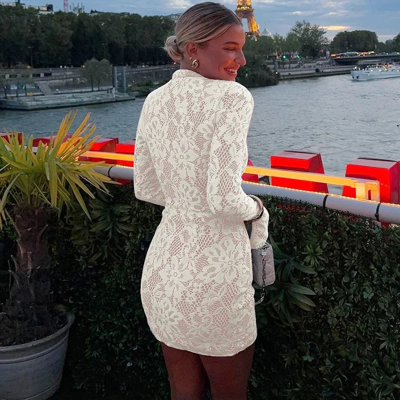 LACE HOLLOW OUT LONG SLEEVE MINI DRESS