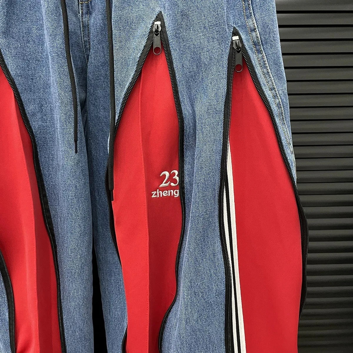 Wide Leg Contrast Zipper Jeans for Women – High Waist Streetwear Denim Pants