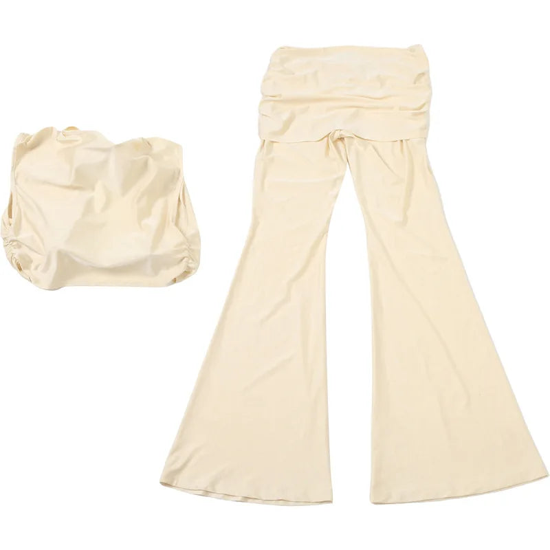ASYMMETRICAL HOLLOW OUT TOP and HIGH WAIST PANTS 2 PIECE SET