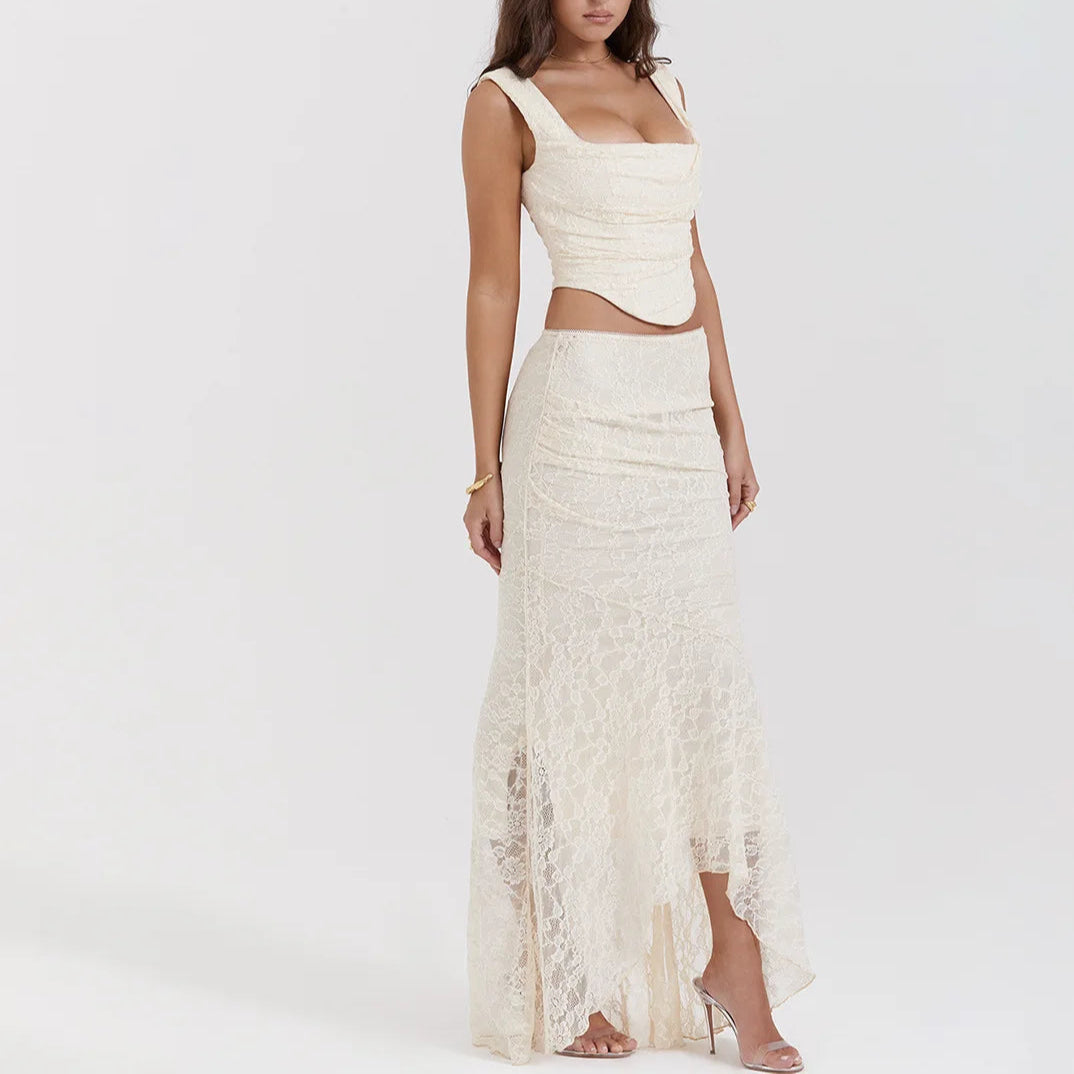 LACE UP CROP TOP and MAXI SKIRT SET
