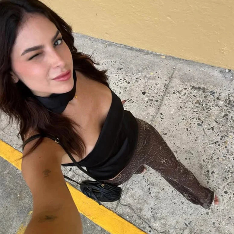 EMBOINED BROWN SEQUIN PANTS