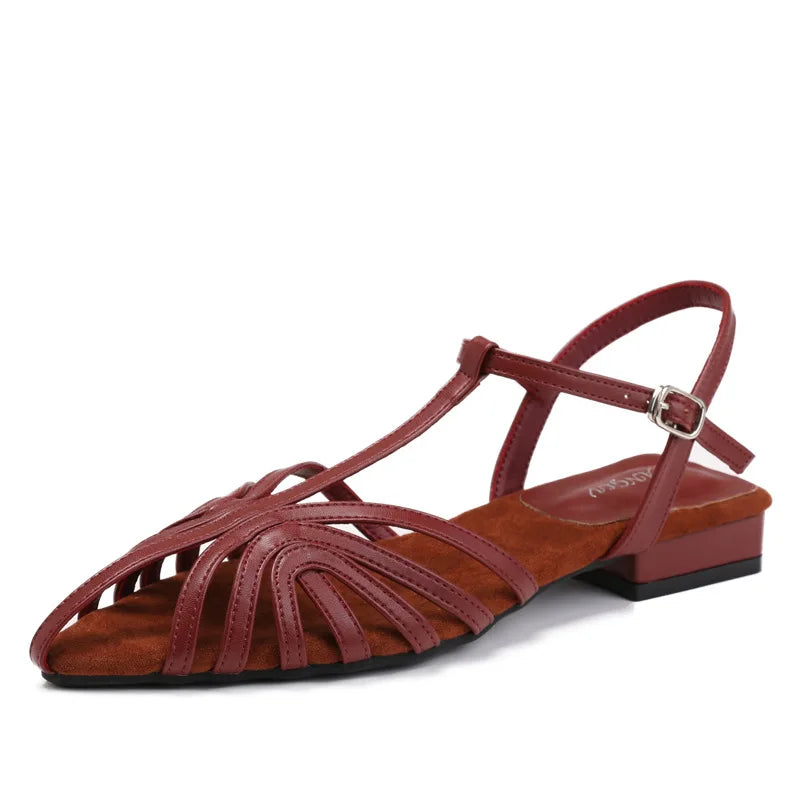 Women’s Low Heel Gladiator Sandals – Pointed Toe Roman Summer Shoes