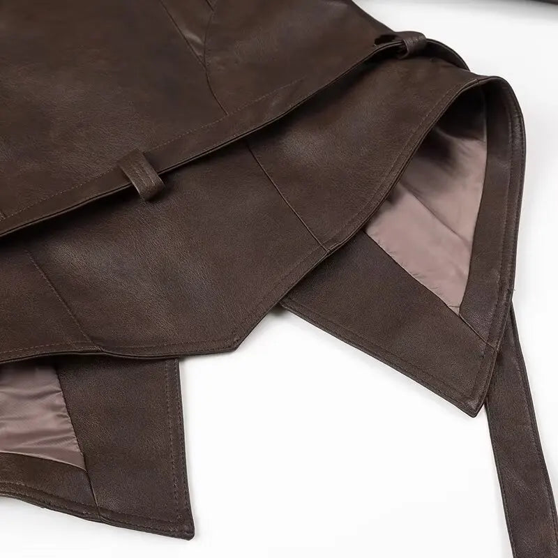 Chic Faux Leather Jacket for Women – Belted PU Coat with Dropped Shoulders