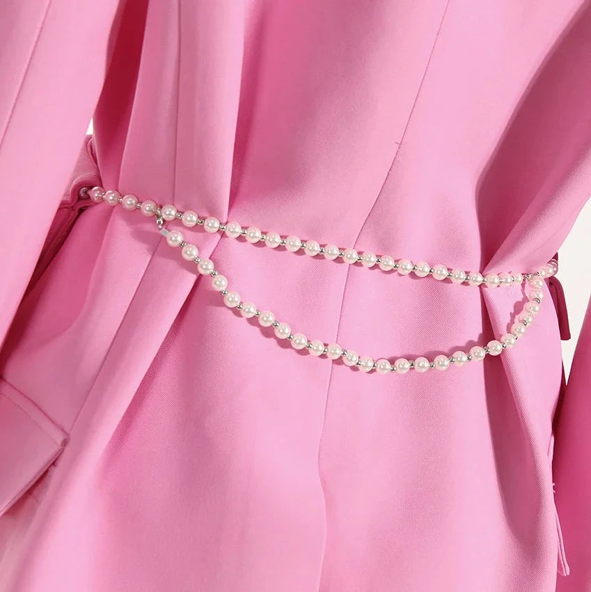 PINK BLAZER with RHINESTONES CHAIN