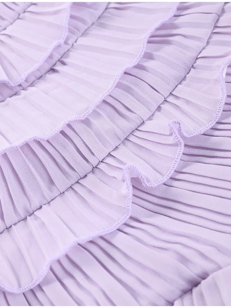 Lavender One-Shoulder Ruffled Maxi Dress – Elegant Pleated Backless Gown for Evening Events
