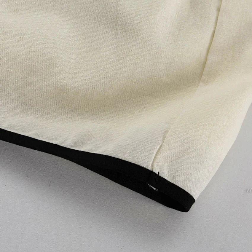 BEIGE COTTON SET HALF SLEEVE BLOUSE and MINI SKIRT