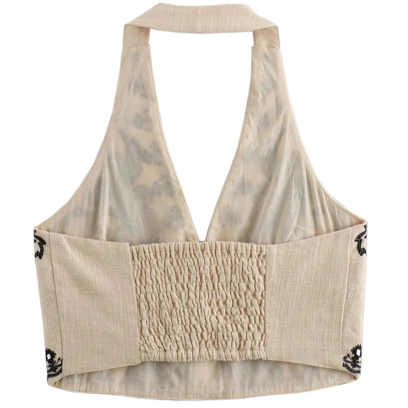 WHITE EMBROIDERED MINI SKIRT and HALTER CROP TOP 2 PEACE SET