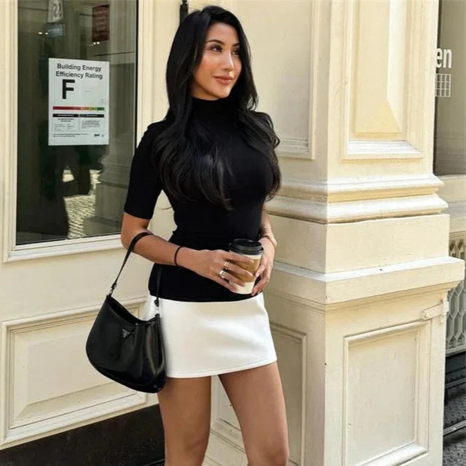 WHITE SKIRT SHORT SLEEVE MINI DRESS