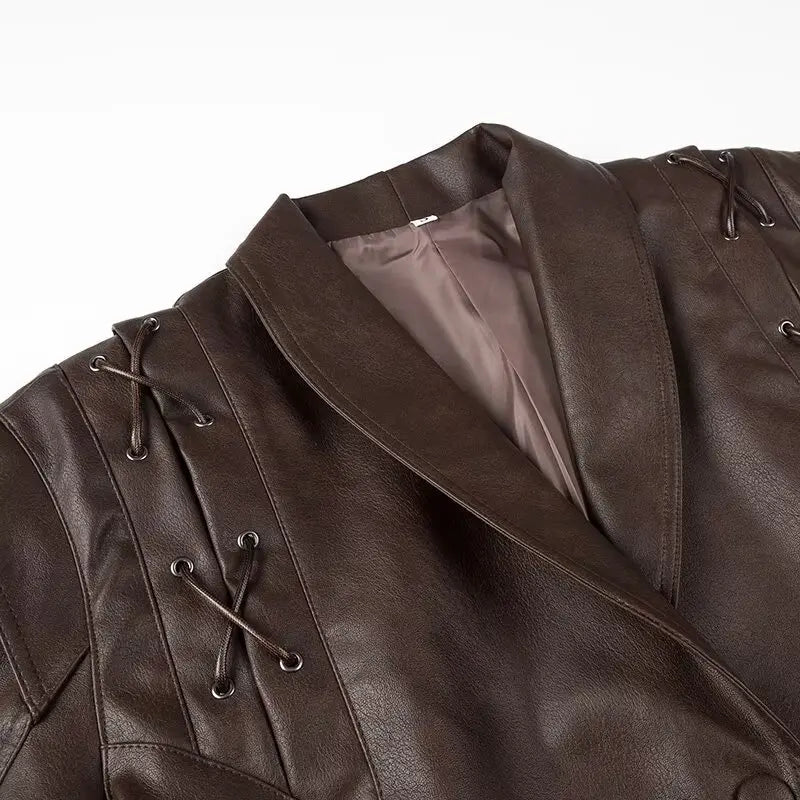 Chic Faux Leather Jacket for Women – Belted PU Coat with Dropped Shoulders