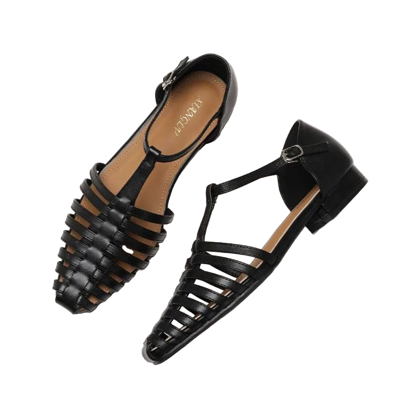 Women’s Low Heel Gladiator Sandals – Pointed Toe Roman Summer Shoes