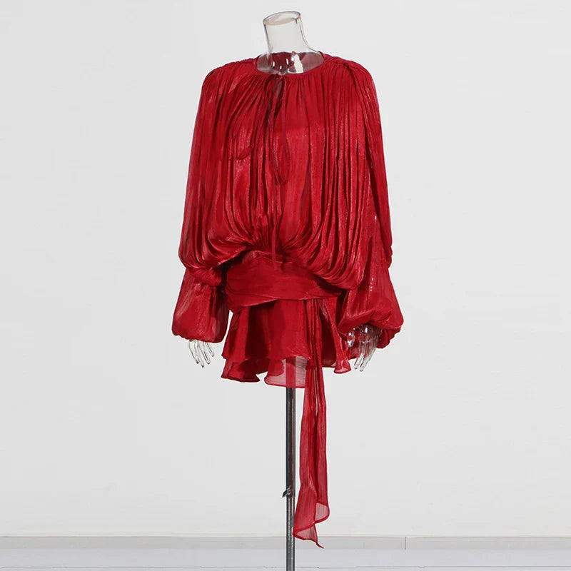 SOLID BLOUSE LONG SLEEVE MINI DRES