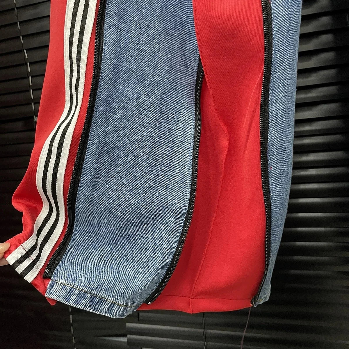 Wide Leg Contrast Zipper Jeans for Women – High Waist Streetwear Denim Pants