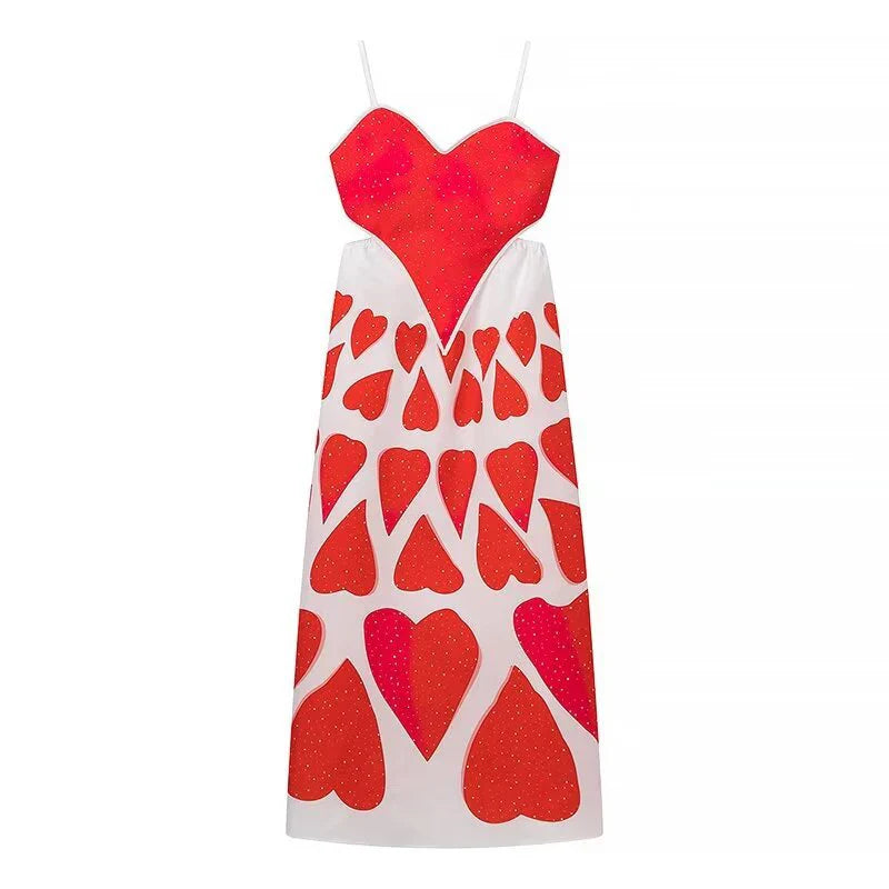 RED HEARTS V ECK SLING DRESS