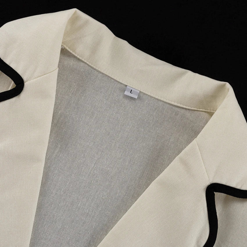 BEIGE COTTON SET HALF SLEEVE BLOUSE and MINI SKIRT