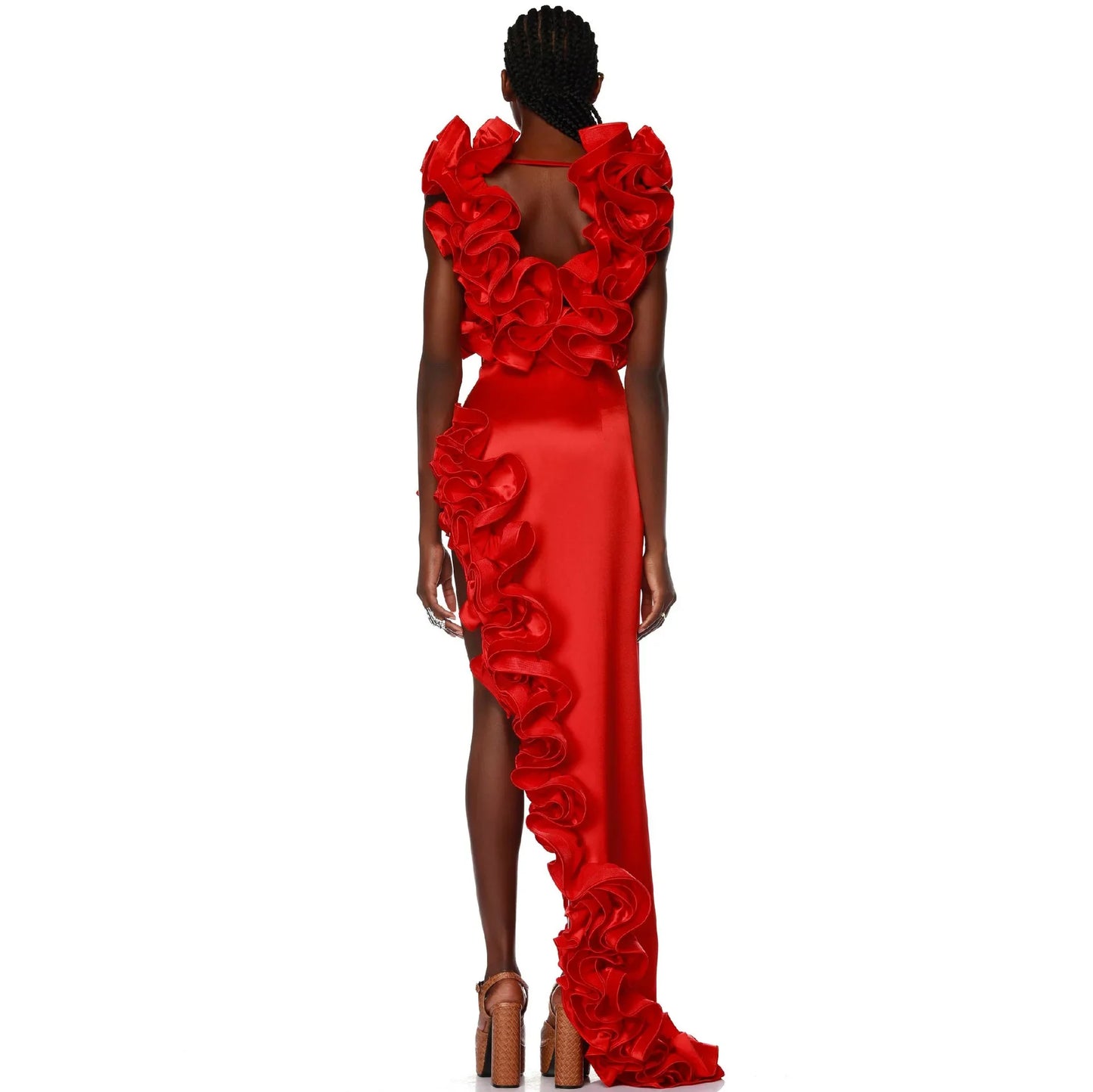 RED FLOWER BODYSUIT and SIDE SLIT MAXY SKIRT