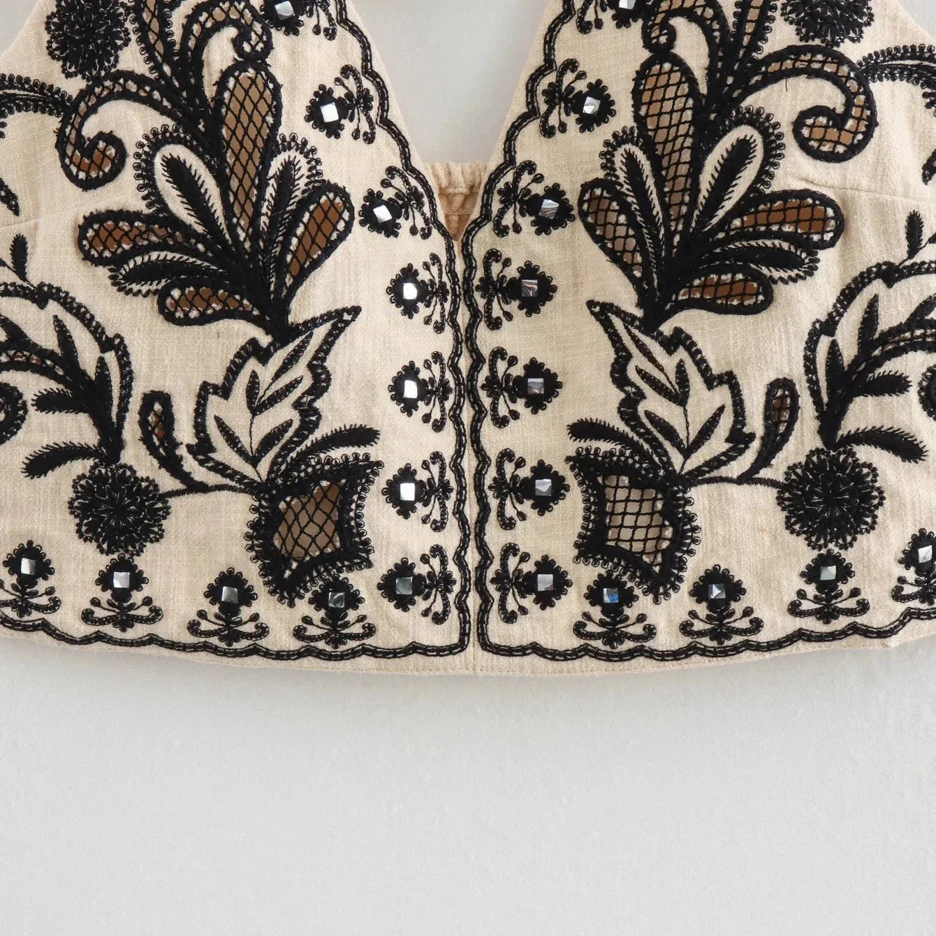 WHITE EMBROIDERED MINI SKIRT and HALTER CROP TOP 2 PEACE SET