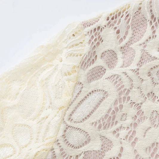 Close-up of lace fabric with intricate patterns on a light background