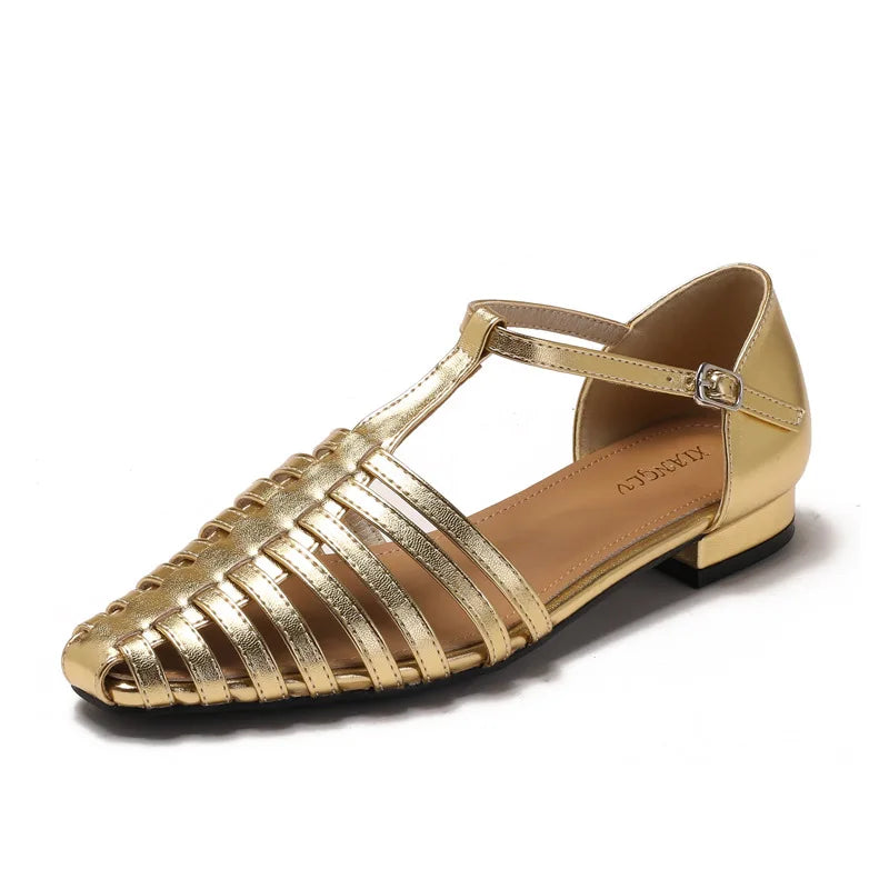 Women’s Low Heel Gladiator Sandals – Pointed Toe Roman Summer Shoes