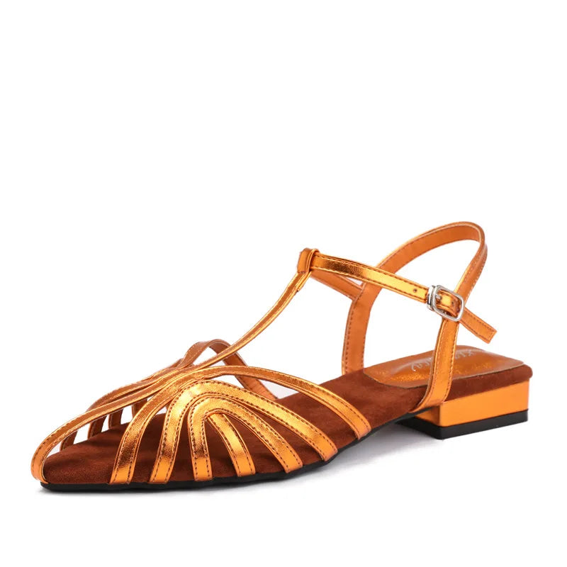 Women’s Low Heel Gladiator Sandals – Pointed Toe Roman Summer Shoes