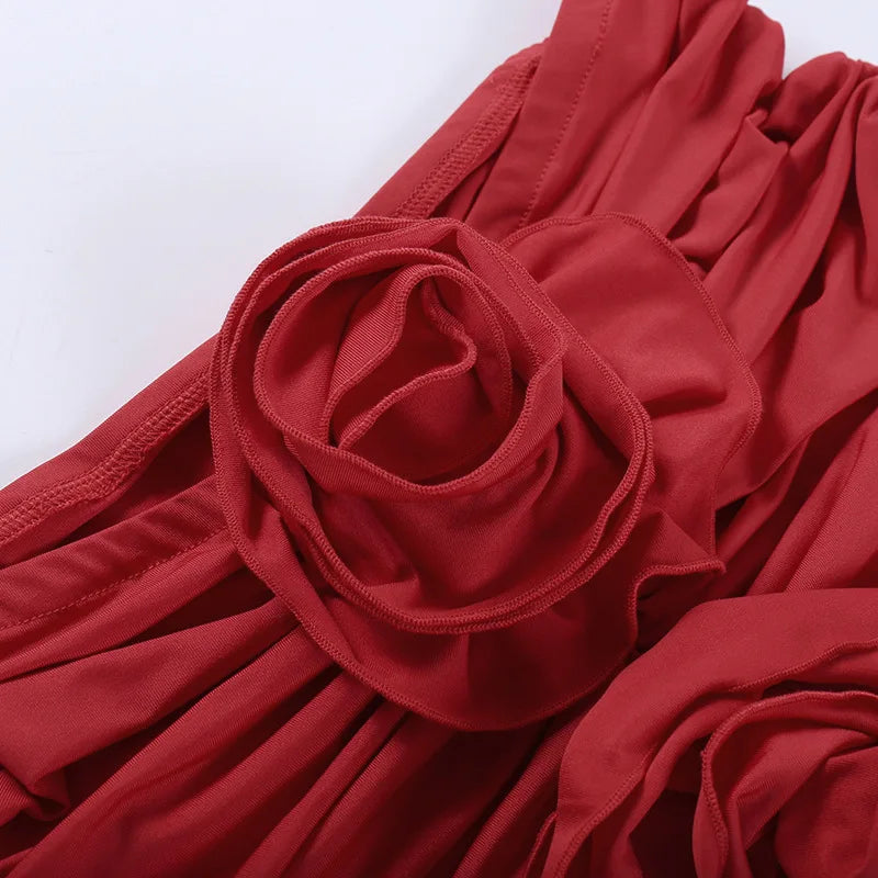 RED TOP and SKIRT SET with FLOWERS