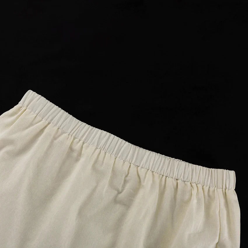 BEIGE COTTON SET HALF SLEEVE BLOUSE and MINI SKIRT