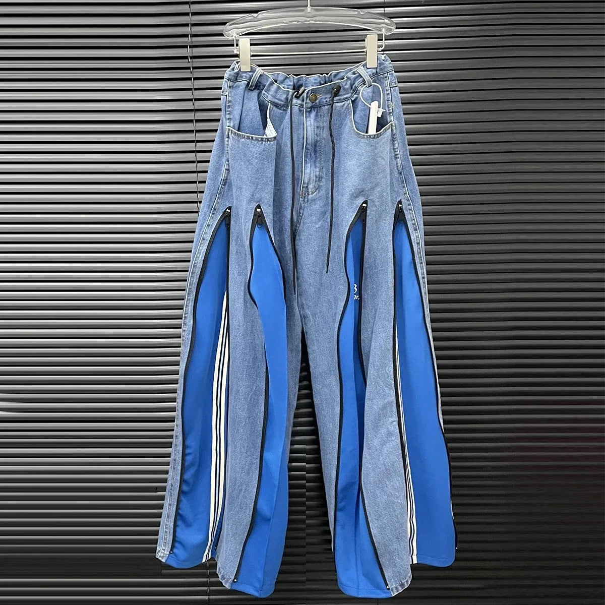 Wide Leg Contrast Zipper Jeans for Women – High Waist Streetwear Denim Pants
