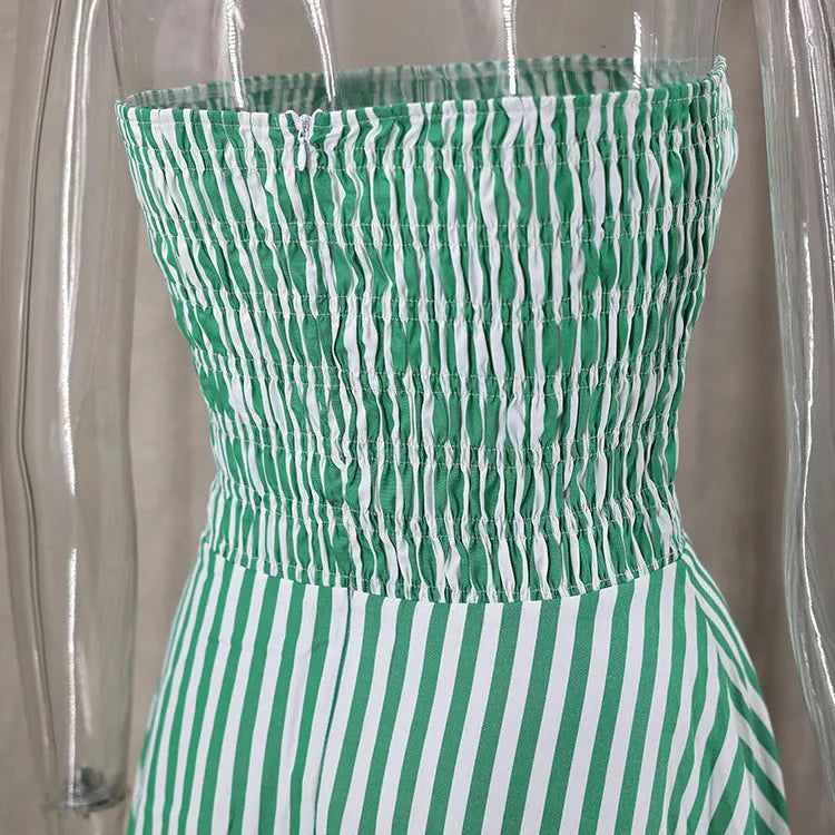 GREEN STRIPLESS SUMMER MAXI DRESS