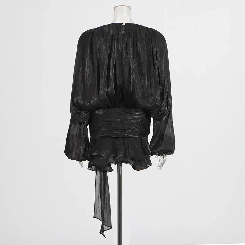 SOLID BLOUSE LONG SLEEVE MINI DRES