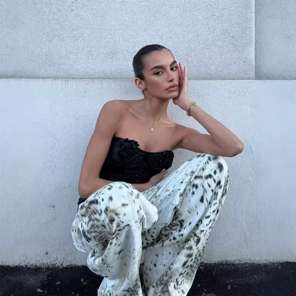 Leopard Print Wide Leg Jeans – High Waisted Vintage Streetwear Denim Pants for Women