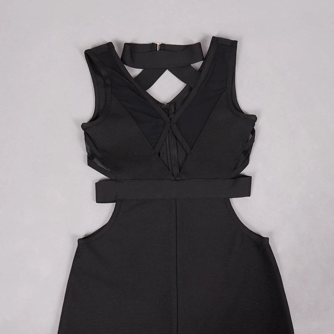 MESH HOLLOW OUT BANDAGE MAXI DRESS