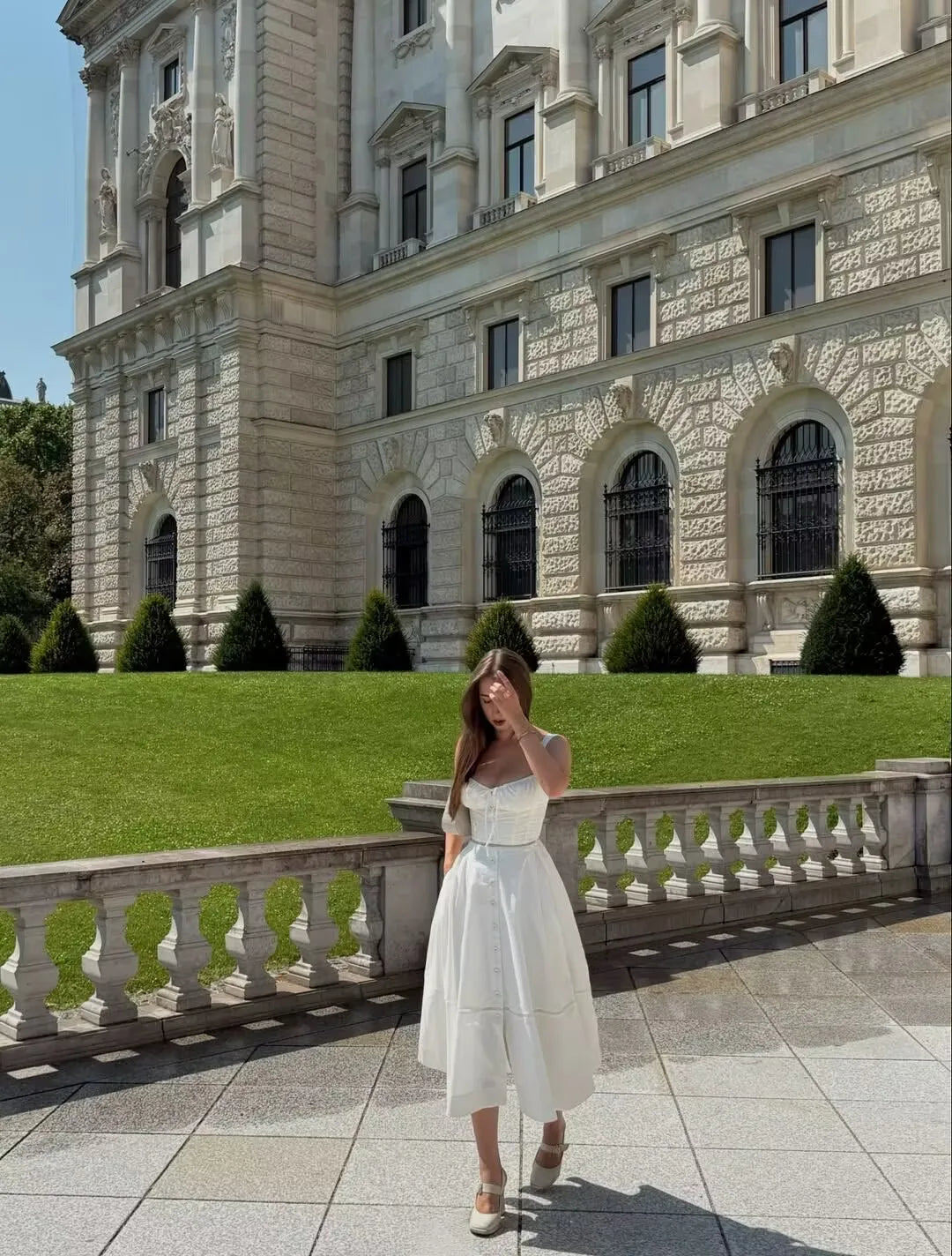Stylish cotton white dress with lace-up back – perfect for weddings and parties