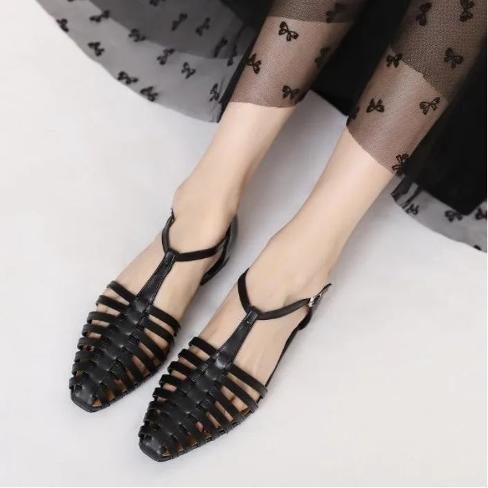 Women’s Low Heel Gladiator Sandals – Pointed Toe Roman Summer Shoes
