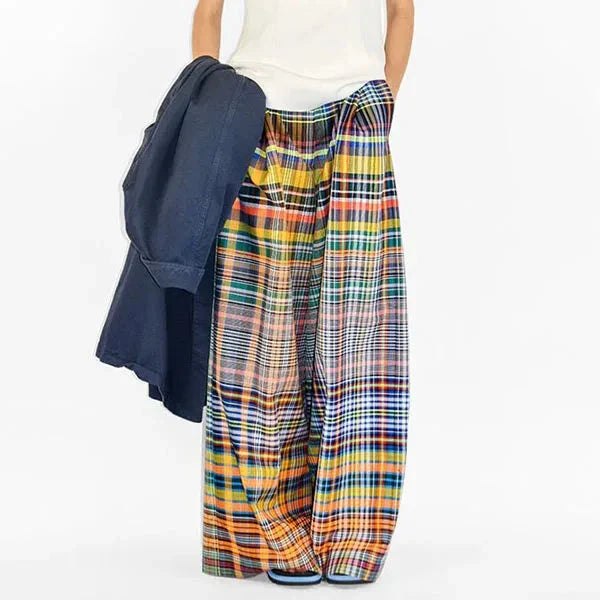 MULTI-COLORED PLAID HIGH WAIST PANTS