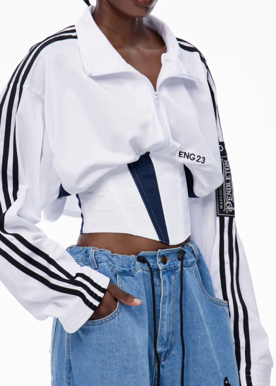 White corset lace-up waist shirt with long sleeves