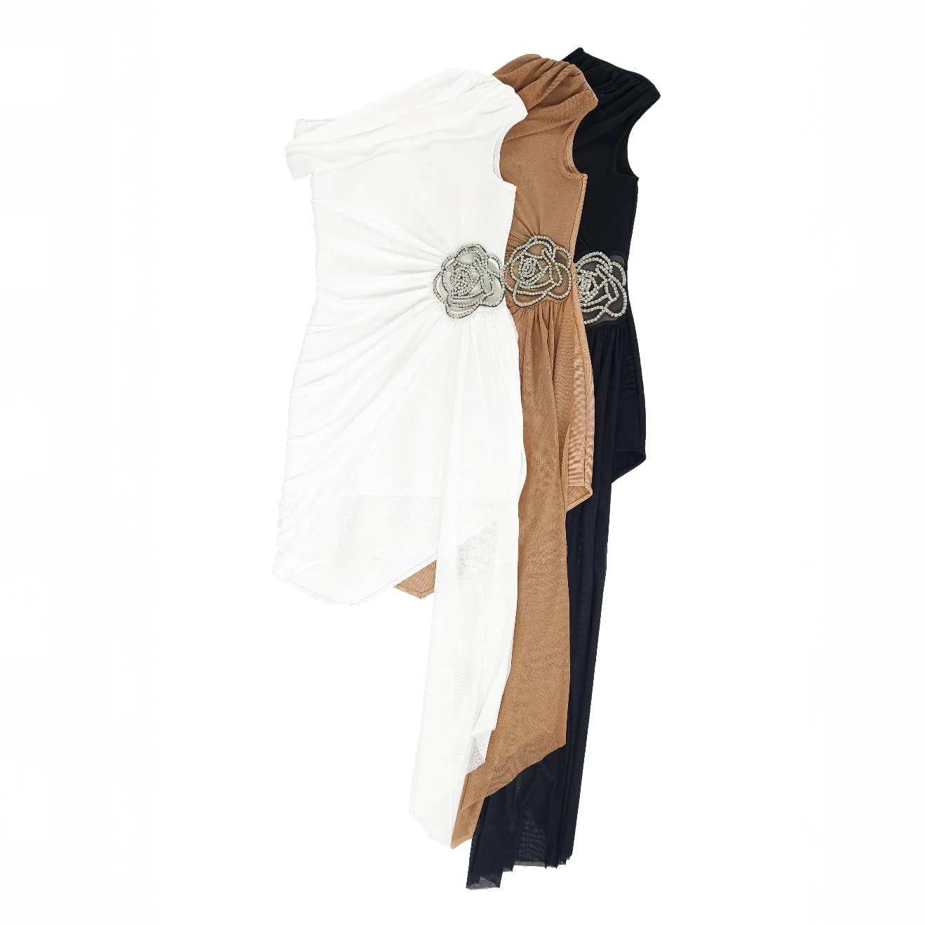 ONE SHOULDER BLACK MINI DRESS with SIDE TRAIN