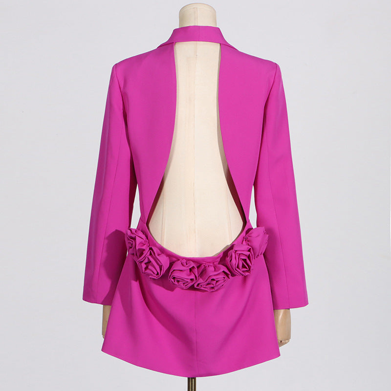 BACKLESS LONG SLEEVE MINI DRESS decorated with FLOWERS