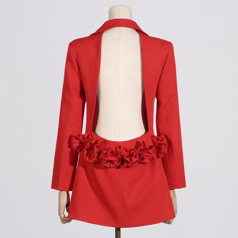 BACKLESS LONG SLEEVE MINI DRESS decorated with FLOWERS