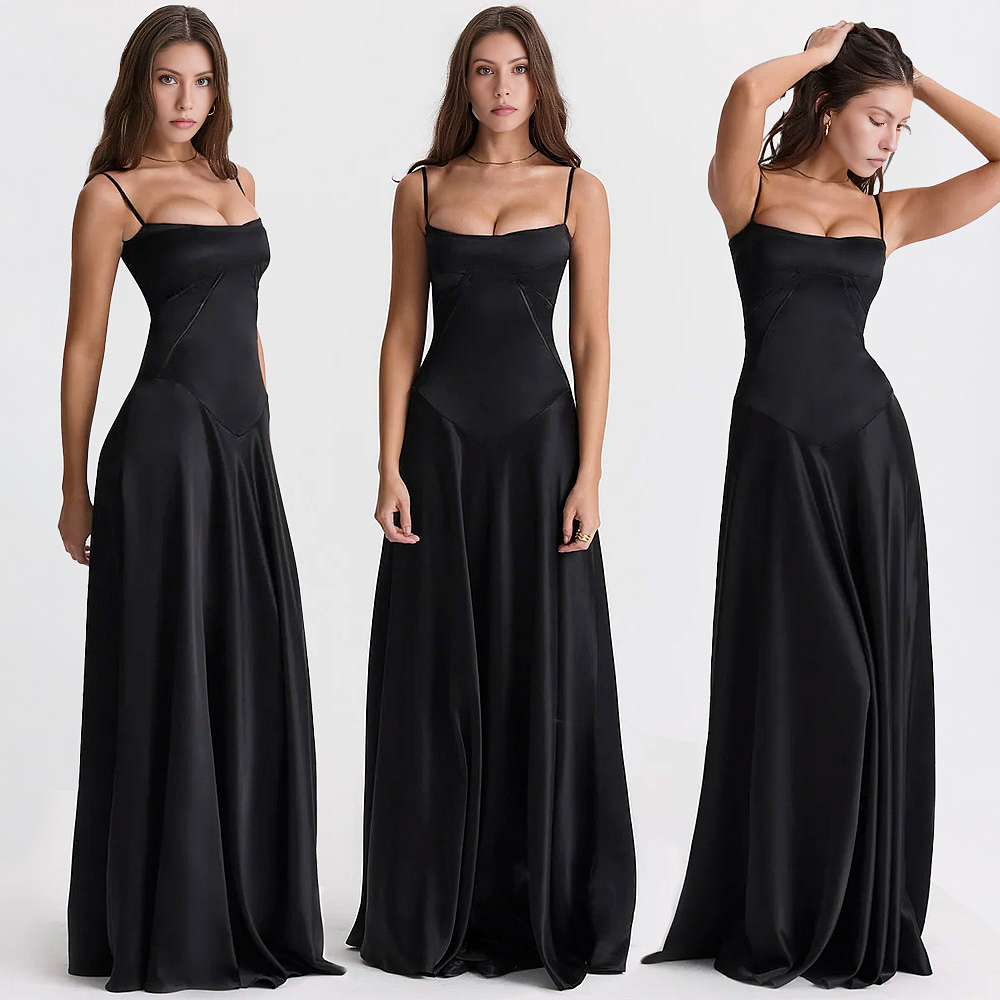 BLACK LACE-UP BACKLESS MAXI DRESS