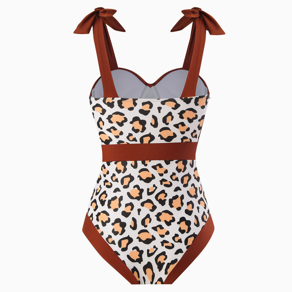Contrast Trim Moderate Tie Strap Sweetheart Neck Underwire One Piece Swimsuit