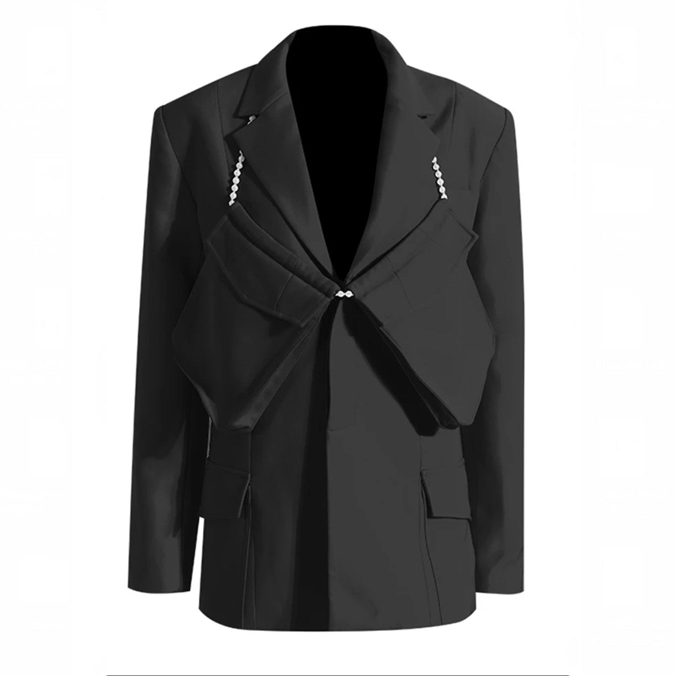 BLACK BLAZER with RHINESTONE CHAIN