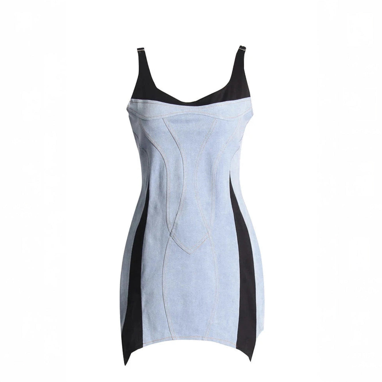 PATCHWORK LIGHT BLUE MINI DRESS