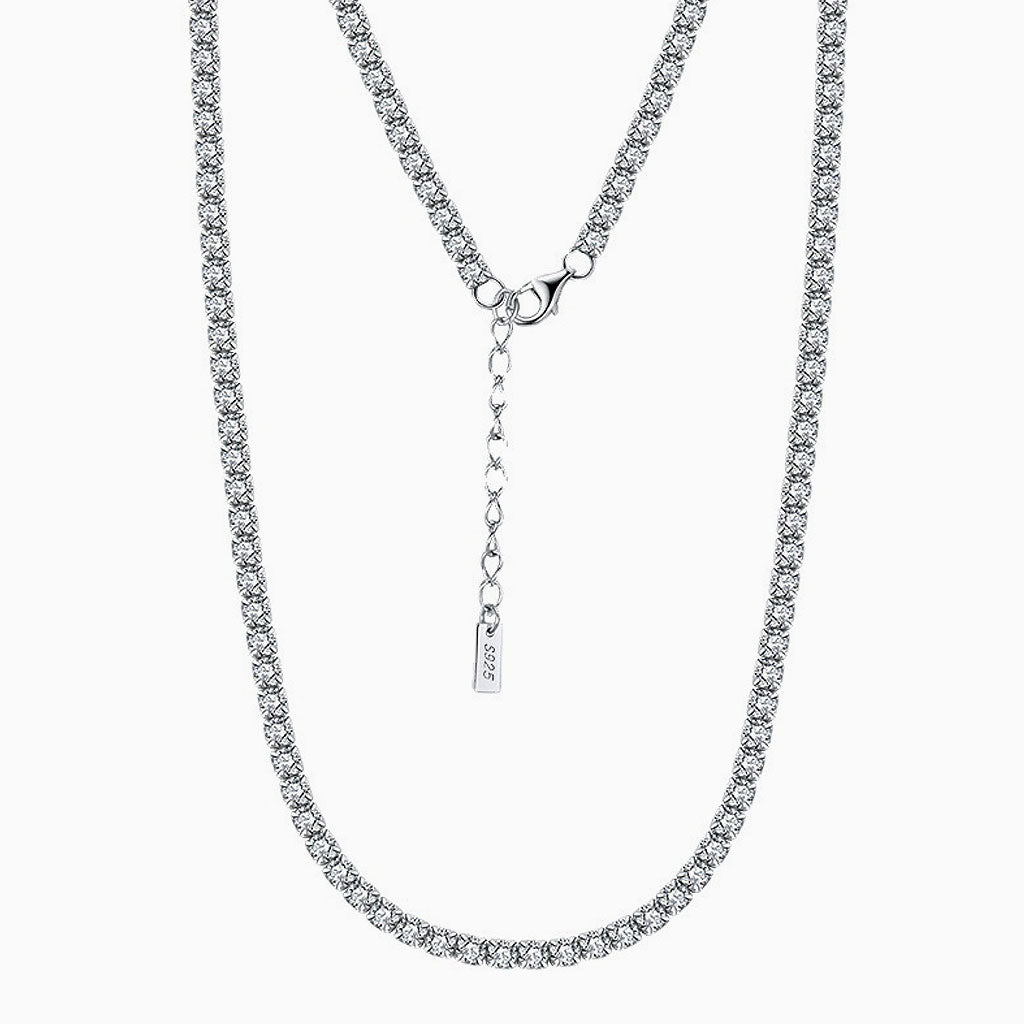 Iced Out Cubic Zirconia Rhodium Plated Sterling Silver Tennis Necklace