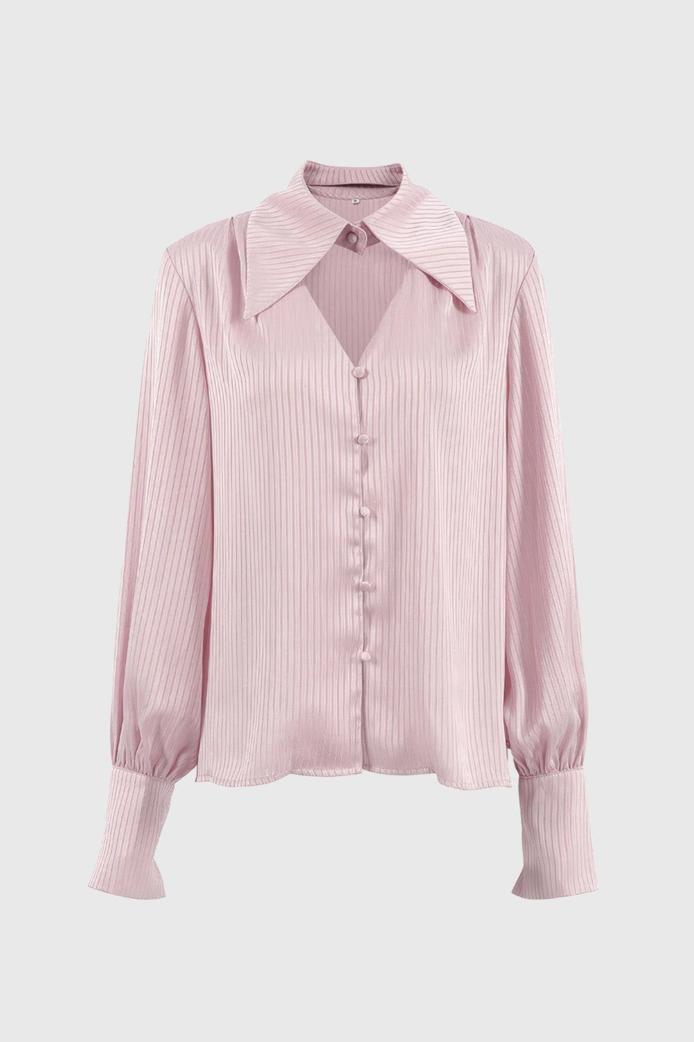 Striped Shirt with Collar and Front V Cut - Light Pink