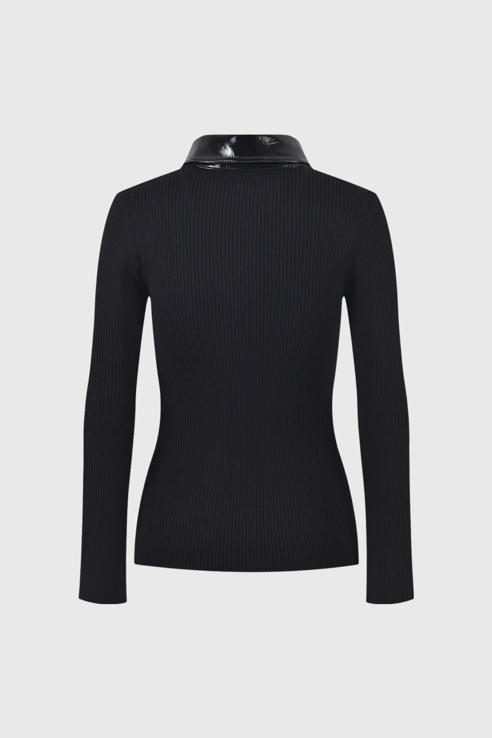 Long Sleeve Knitted Sweater with Collar - Black