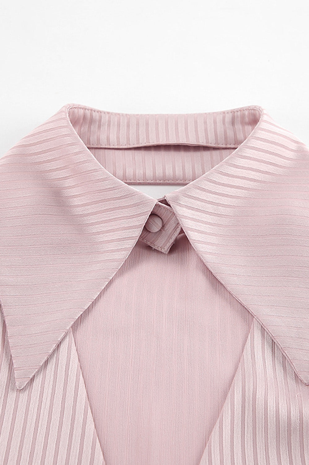 Striped Shirt with Collar and Front V Cut - Light Pink